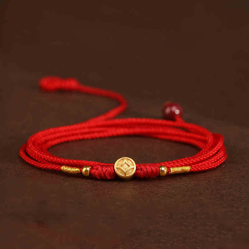 Cadena para el vientre con hilo rojo de oro macizo 999 y piedra de Buda - Cuentas de la suerte con forma de moneda - image 17