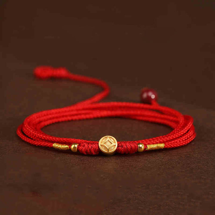 Cadena para el vientre con hilo rojo de oro macizo 999 y piedra de Buda - Cuentas de la suerte con forma de moneda - image 17