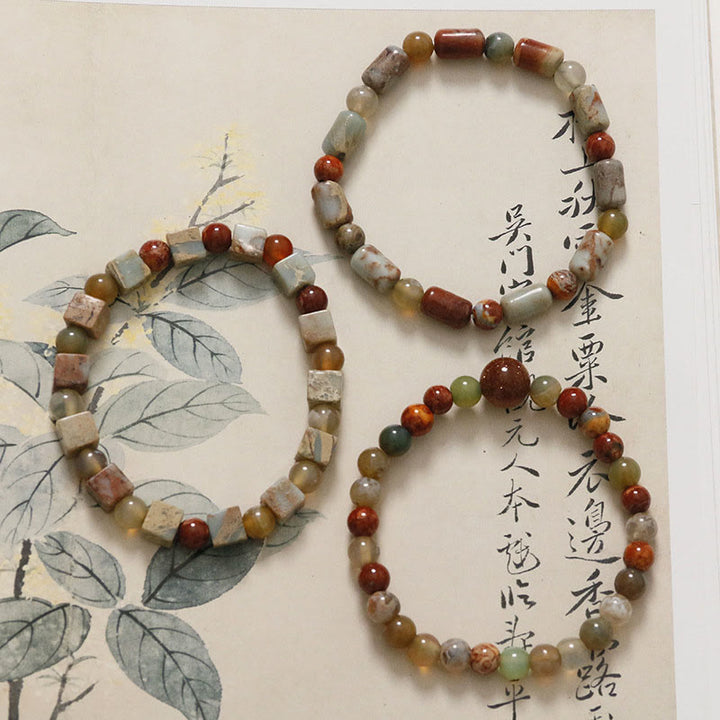 Pulsera de bendición de la calma con piedra de Shoushan de ágata roja y Buddha Stones