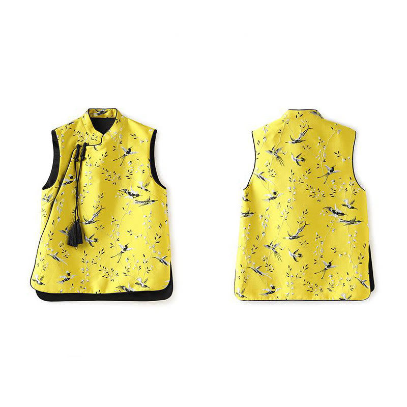 Chaleco con botones y nudo con diseño de plantas y grullas bordadas con Buddha Stones - image 11