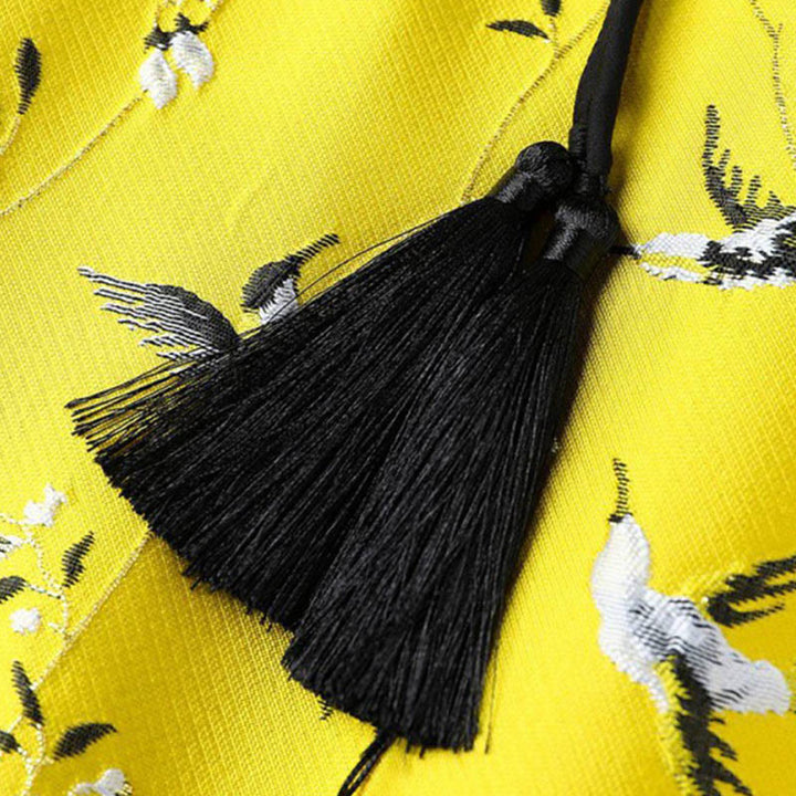 Chaleco con botones y nudo con diseño de plantas y grullas bordadas con Buddha Stones - image 5