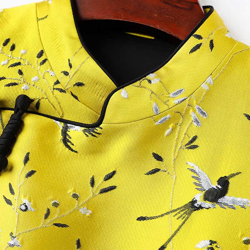 Chaleco con botones y nudo con diseño de plantas y grullas bordadas con Buddha Stones - image 3