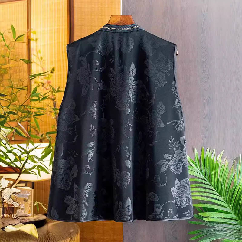 Chaleco con estampado de flores y nubes de colores y bordado vintage con Buddha Stones - image 1