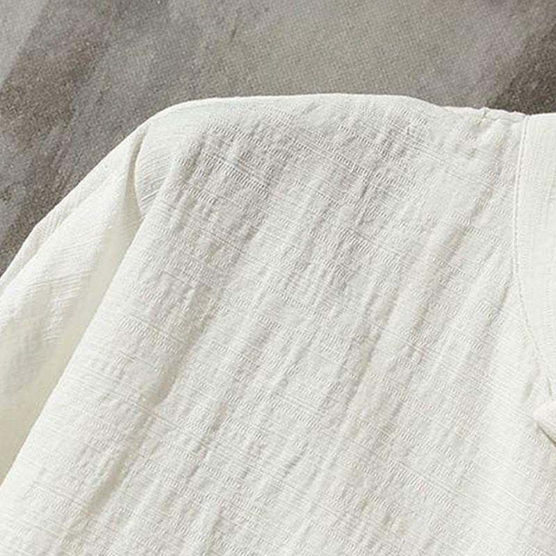 Camisa informal de lino y algodón con cuello alto y Buddha Stones - image 4