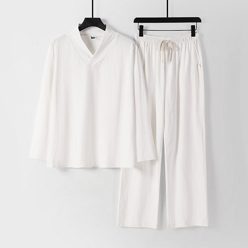 Conjunto de ropa para hombre, traje Tang de algodón con cuello cruzado y Buddha Stones , pantalones y parte superior de Hanfu - Blanco - US/UK/AU54, EU64 (9XL) - image 16