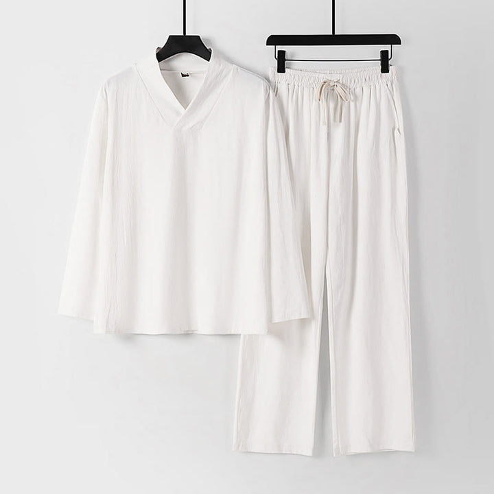 Conjunto de ropa para hombre, traje Tang de algodón con cuello cruzado y Buddha Stones , pantalones y parte superior de Hanfu - Blanco - US/UK/AU54, EU64 (9XL) - image 16