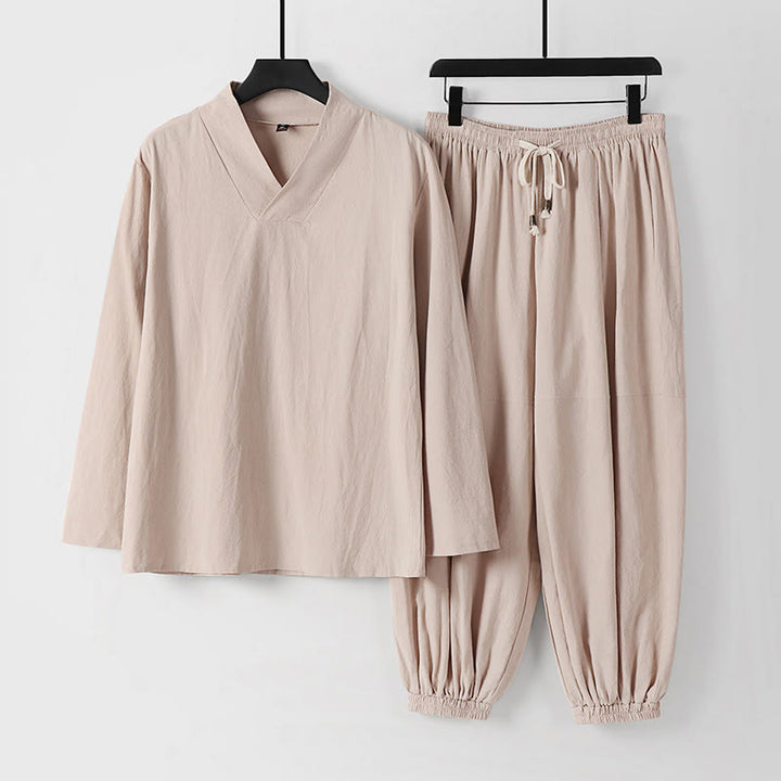 Pantalones cortos con Buddha Stones , traje Tang de algodón, conjunto de ropa Hanfu para hombre - Sopa de mariscos - US/UK/AU54, EU64 (9XL) - image 0