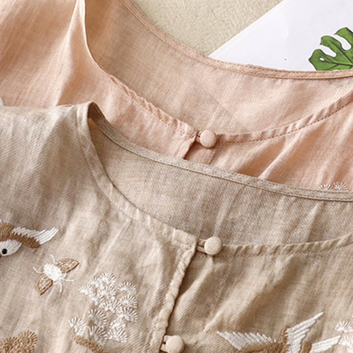 Blusa informal de cuello redondo con Buddha Stones , camisa de manga larga bordada, top de lino y algodón, camisas para mujer - image 16