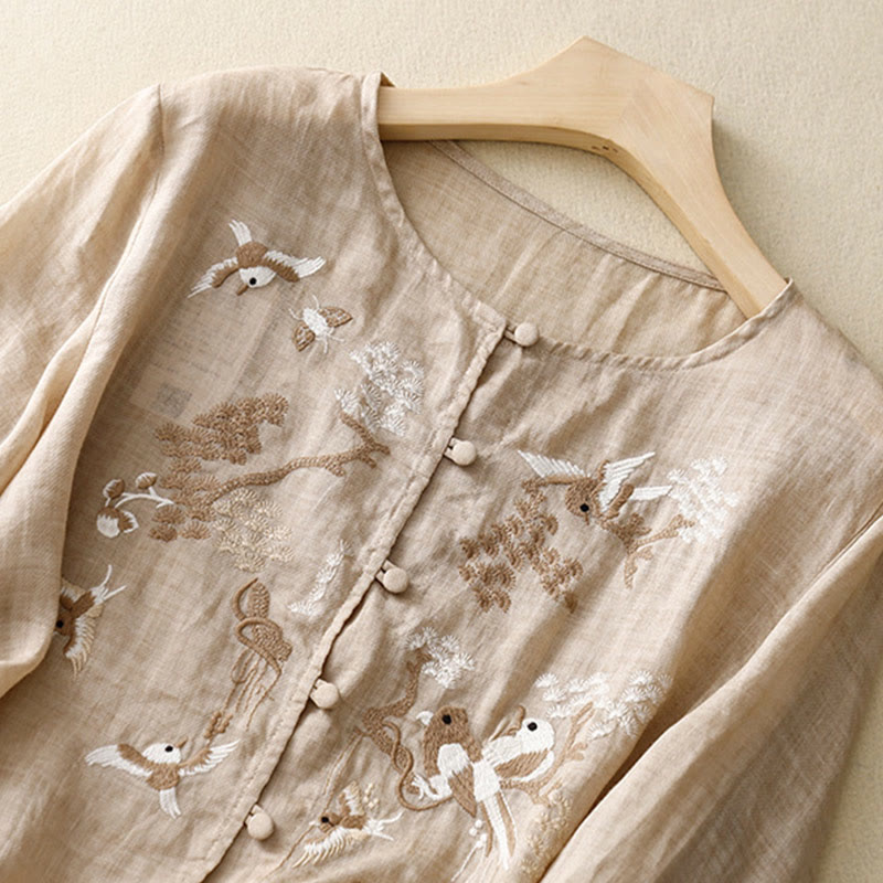 Blusa informal de cuello redondo con Buddha Stones , camisa de manga larga bordada, top de lino y algodón, camisas para mujer - image 8