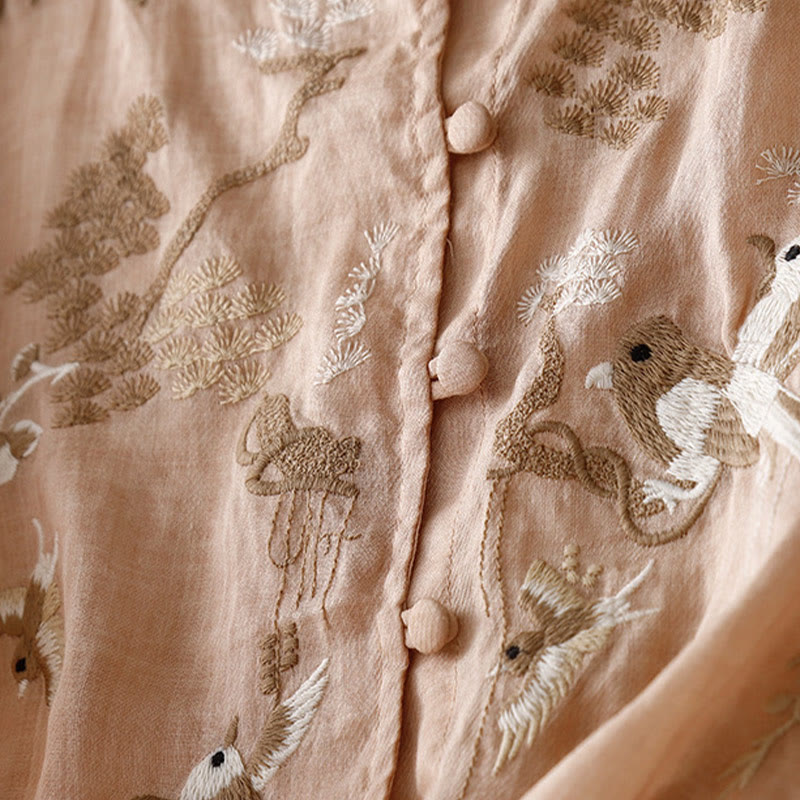 Blusa informal de cuello redondo con Buddha Stones , camisa de manga larga bordada, top de lino y algodón, camisas para mujer - image 1