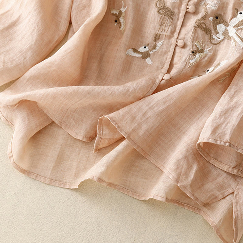 Blusa informal de cuello redondo con Buddha Stones , camisa de manga larga bordada, top de lino y algodón, camisas para mujer - image 3