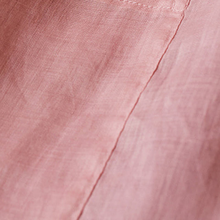 Camisa de algodón y lino con cuello en V, informal, de manga larga, color liso, talla grande, Buddha Stones para mujer