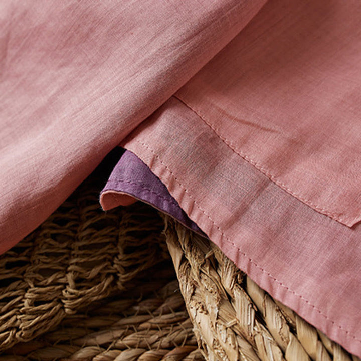 Camisa de algodón y lino con cuello en V, informal, de manga larga, color liso, talla grande, Buddha Stones para mujer