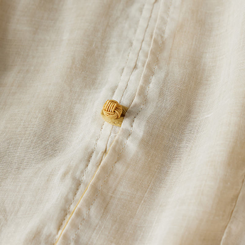 Camisa de algodón y lino con cuello en V, informal, de manga larga, color liso, talla grande, Buddha Stones para mujer