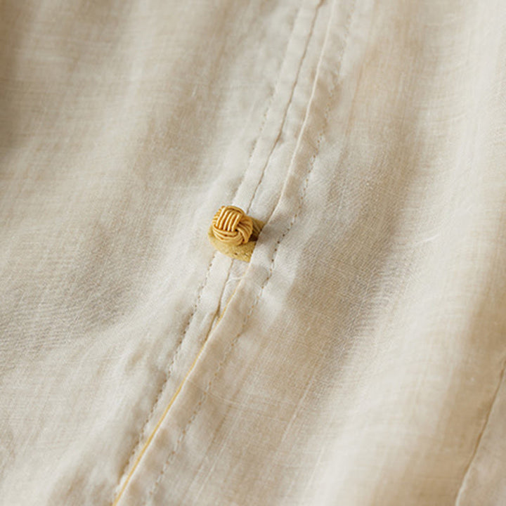 Camisa de algodón y lino con cuello en V, informal, de manga larga, color liso, talla grande, Buddha Stones para mujer