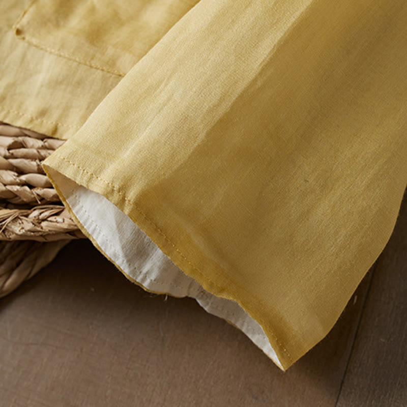 Camisa de algodón y lino con cuello en V, informal, de manga larga, color liso, talla grande, Buddha Stones para mujer - image 6