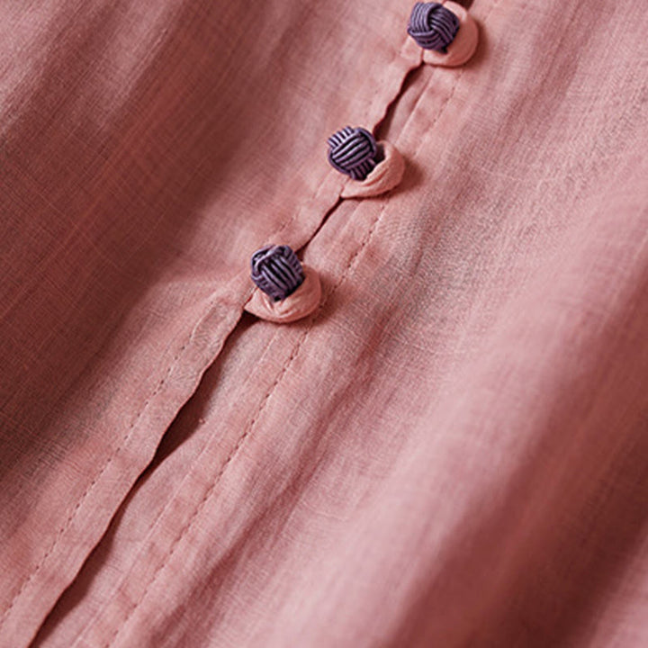 Camisa de algodón y lino con cuello en V, informal, de manga larga, color liso, talla grande, Buddha Stones para mujer