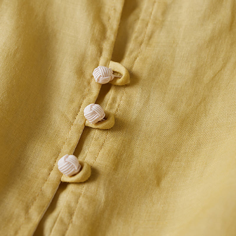 Camisa de algodón y lino con cuello en V, informal, de manga larga, color liso, talla grande, Buddha Stones para mujer