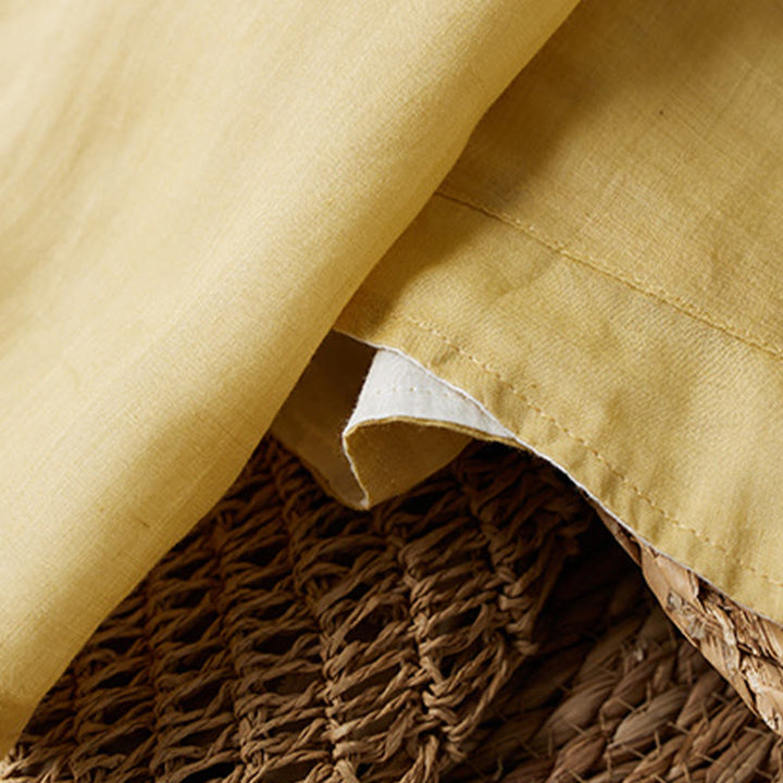 Camisa de algodón y lino con cuello en V, informal, de manga larga, color liso, talla grande, Buddha Stones para mujer