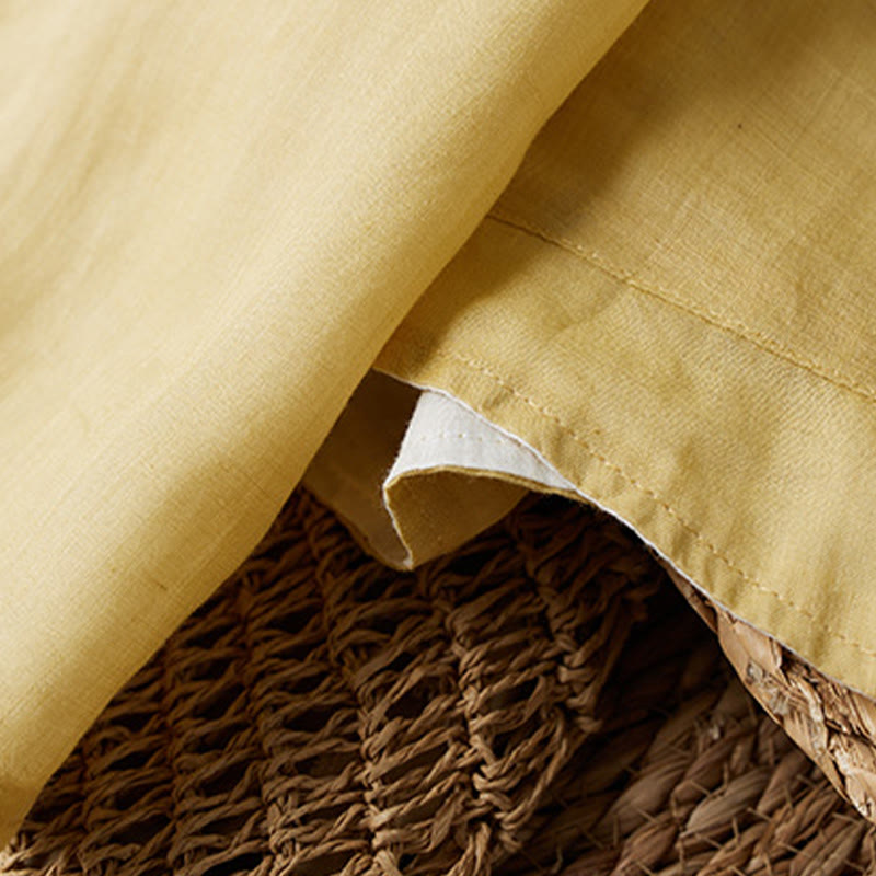 Camisa de algodón y lino con cuello en V, informal, de manga larga, color liso, talla grande, Buddha Stones para mujer - image 7