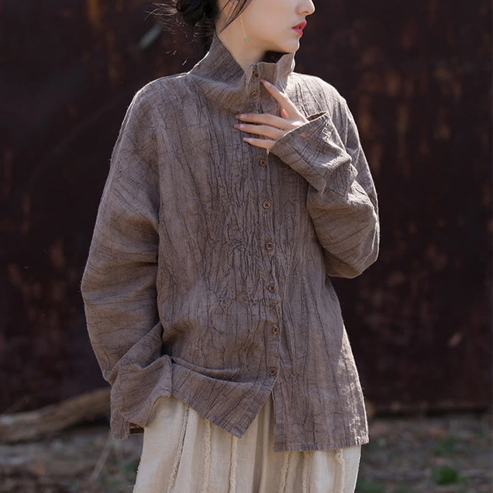 Cárdigan de algodón estilo chino con cuello alto teñido de Buddha Stones y ramio - image 24