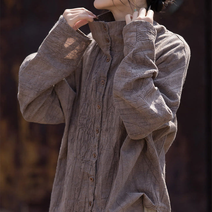 Cárdigan de algodón estilo chino con cuello alto teñido de Buddha Stones y ramio - image 22