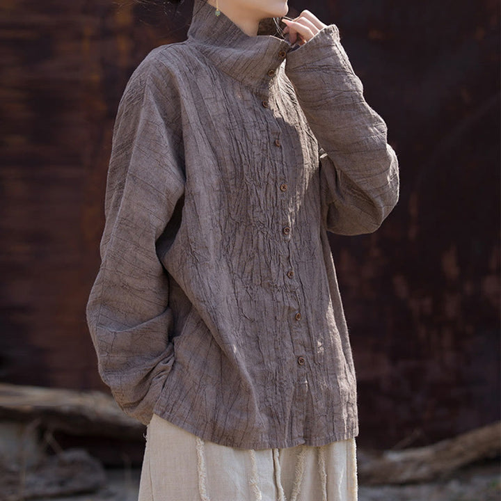 Cárdigan de algodón estilo chino con cuello alto teñido de Buddha Stones y ramio - image 25