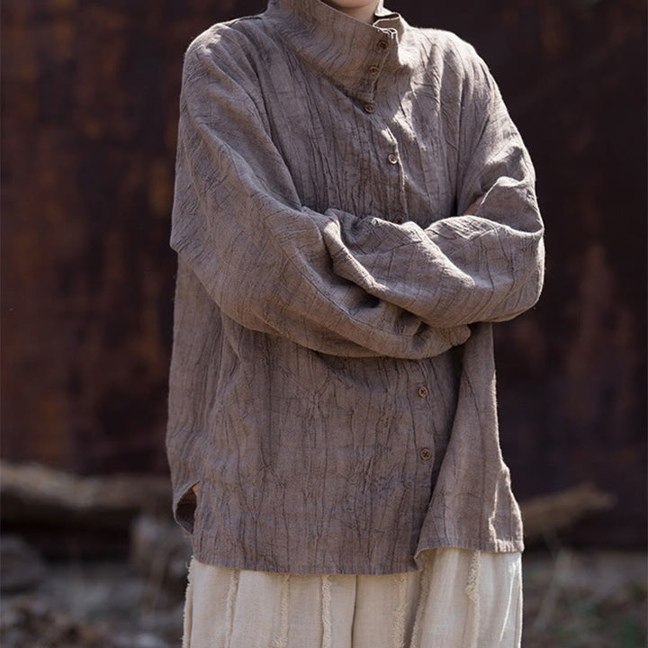 Cárdigan de algodón estilo chino con cuello alto teñido de Buddha Stones y ramio - image 21