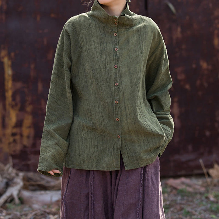 Cárdigan de algodón estilo chino con cuello alto teñido de Buddha Stones y ramio - image 13