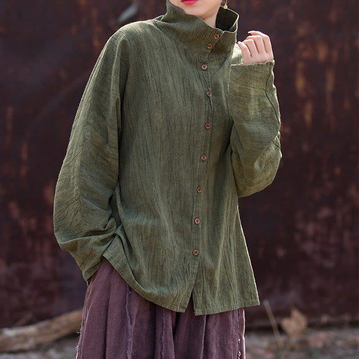 Cárdigan de algodón estilo chino con cuello alto teñido de Buddha Stones y ramio - image 15