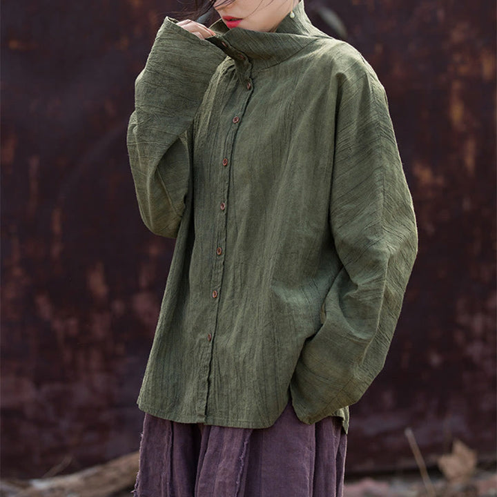 Cárdigan de algodón estilo chino con cuello alto teñido de Buddha Stones y ramio - image 14