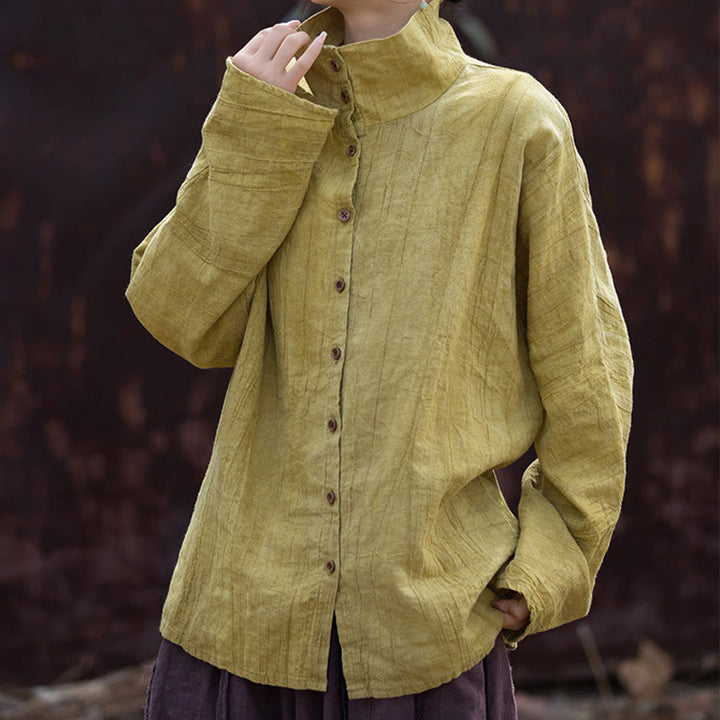 Cárdigan de algodón estilo chino con cuello alto teñido de Buddha Stones y ramio - image 4