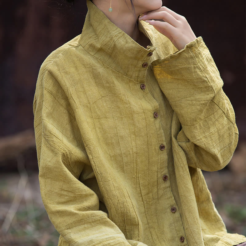 Cárdigan de algodón estilo chino con cuello alto teñido de Buddha Stones y ramio - image 1