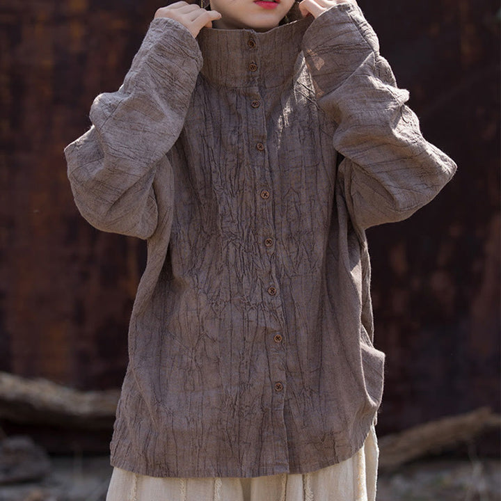 Cárdigan de algodón estilo chino con cuello alto teñido de Buddha Stones y ramio - image 23