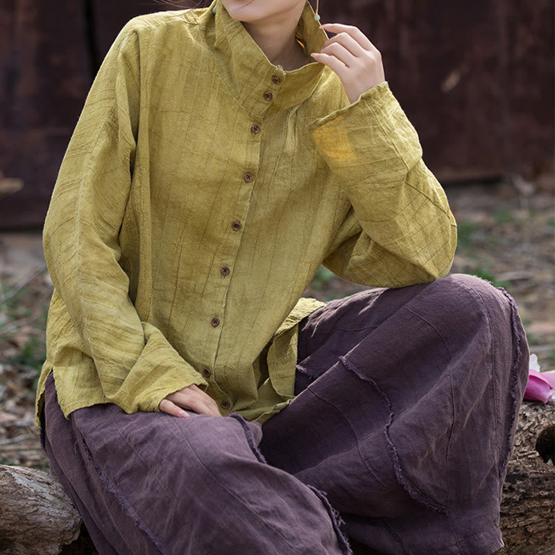 Cárdigan de algodón estilo chino con cuello alto teñido de Buddha Stones y ramio - image 7