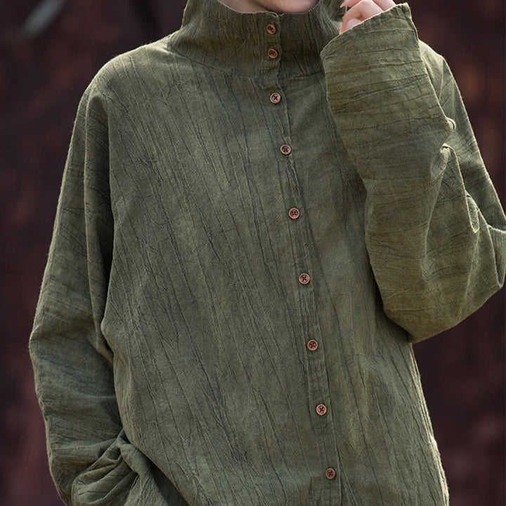 Cárdigan de algodón estilo chino con cuello alto teñido de Buddha Stones y ramio - image 10