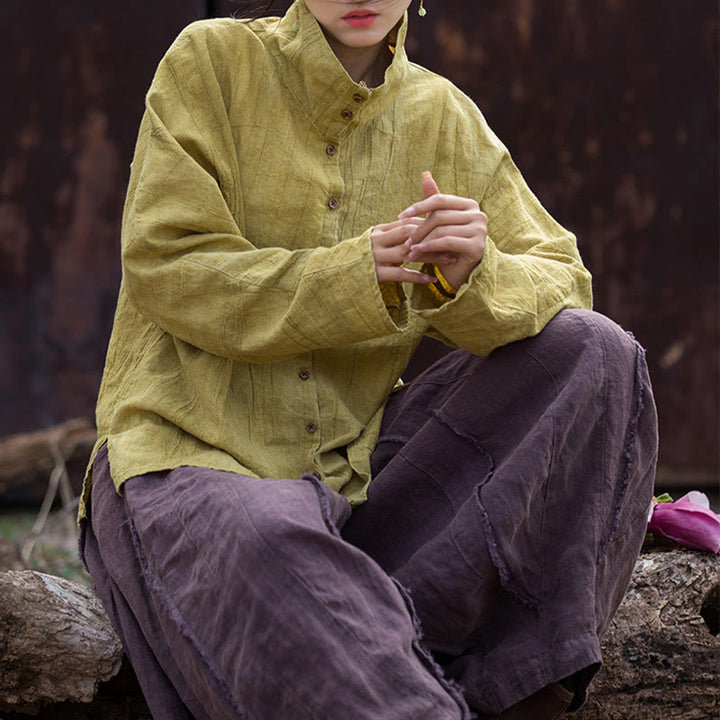 Cárdigan de algodón estilo chino con cuello alto teñido de Buddha Stones y ramio - image 8