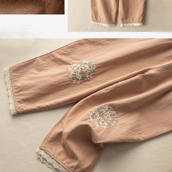 Pantalones harén de algodón con bordados y ribetes de encaje con Buddha Stones y bolsillos - image 2