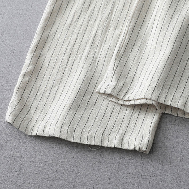 Pantalones de cintura alta, pierna ancha y bolsillos con rayas verticales de Buddha Stones - image 8