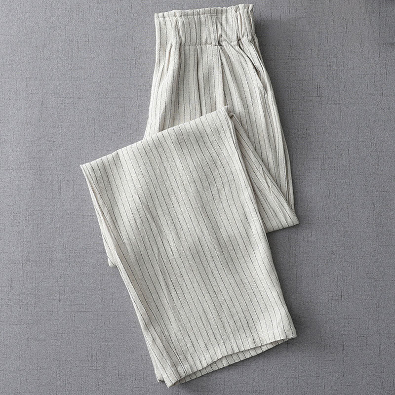 Pantalones de cintura alta, pierna ancha y bolsillos con rayas verticales de Buddha Stones - image 1