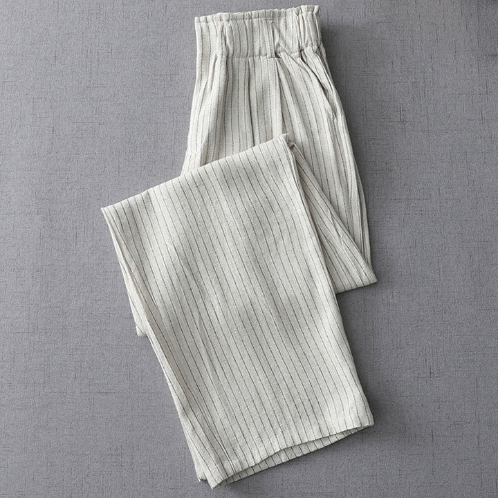 Pantalones de cintura alta, pierna ancha y bolsillos con rayas verticales de Buddha Stones - image 1