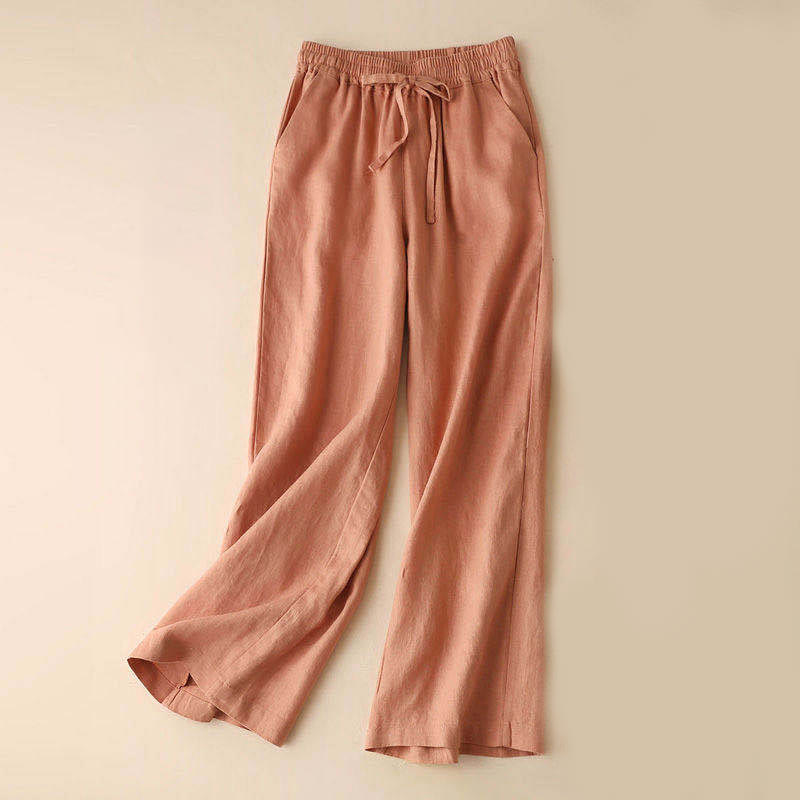 Pantalones casuales de cintura alta con cordones y pernera ancha con bolsillos de Buddha Stones - Salmón claro - US12, UK/AU16, EU44 (3XL) - image 0