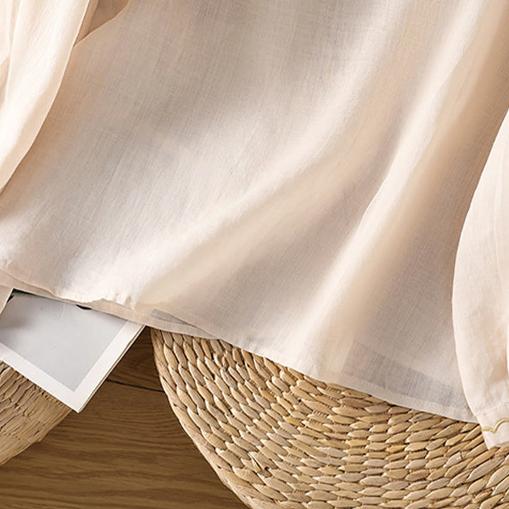 Jersey de lino y algodón con cuello redondo y bordado étnico de Buddha Stones - image 31