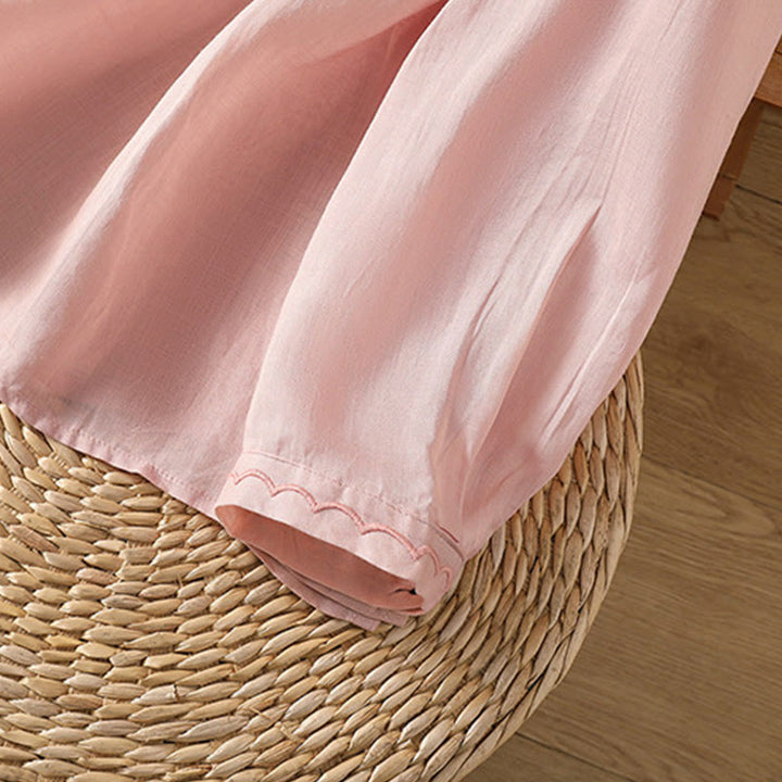 Jersey de lino y algodón con cuello redondo y bordado étnico de Buddha Stones - image 25