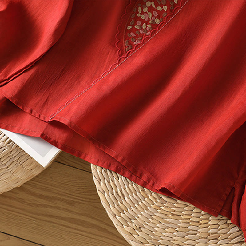 Jersey de lino y algodón con cuello redondo y bordado étnico de Buddha Stones - image 15