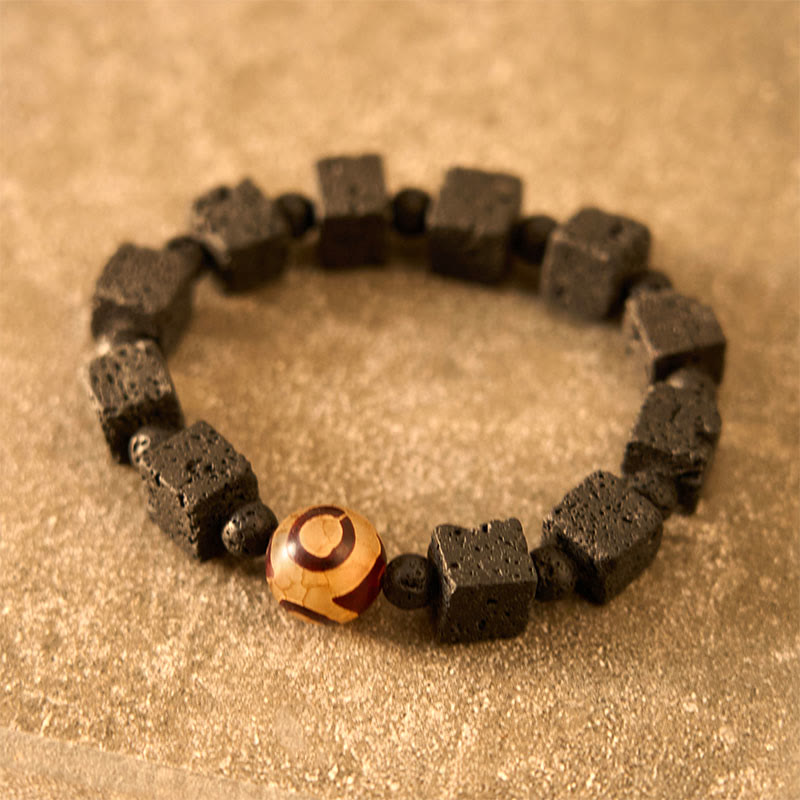 Pulsera curativa con cuentas Dzi de piedra de lava y Buddha Stones