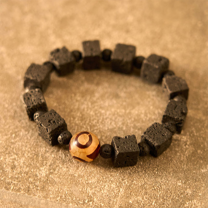 Pulsera curativa con cuentas Dzi de piedra de lava y Buddha Stones