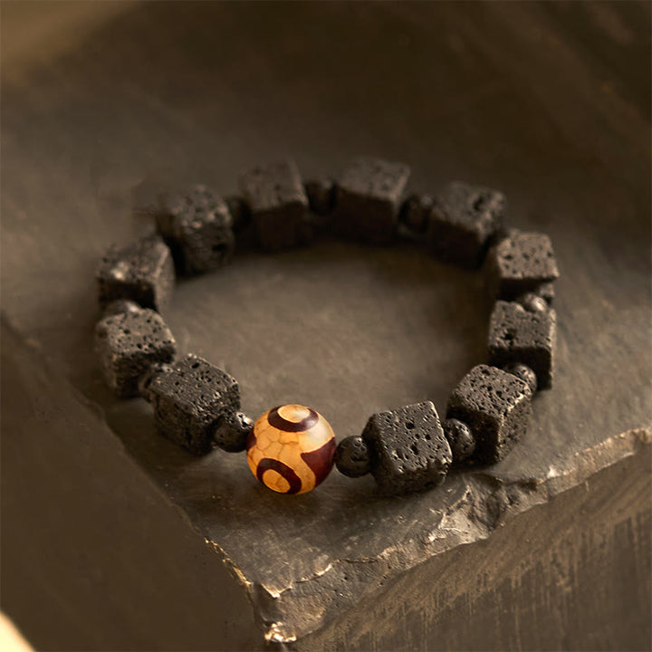 Pulsera curativa con cuentas Dzi de piedra de lava y Buddha Stones