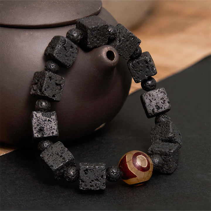 Pulsera curativa con cuentas Dzi de piedra de lava y Buddha Stones