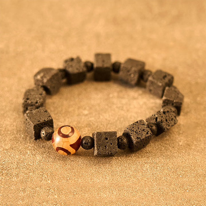 Pulsera curativa con cuentas Dzi de piedra de lava y Buddha Stones